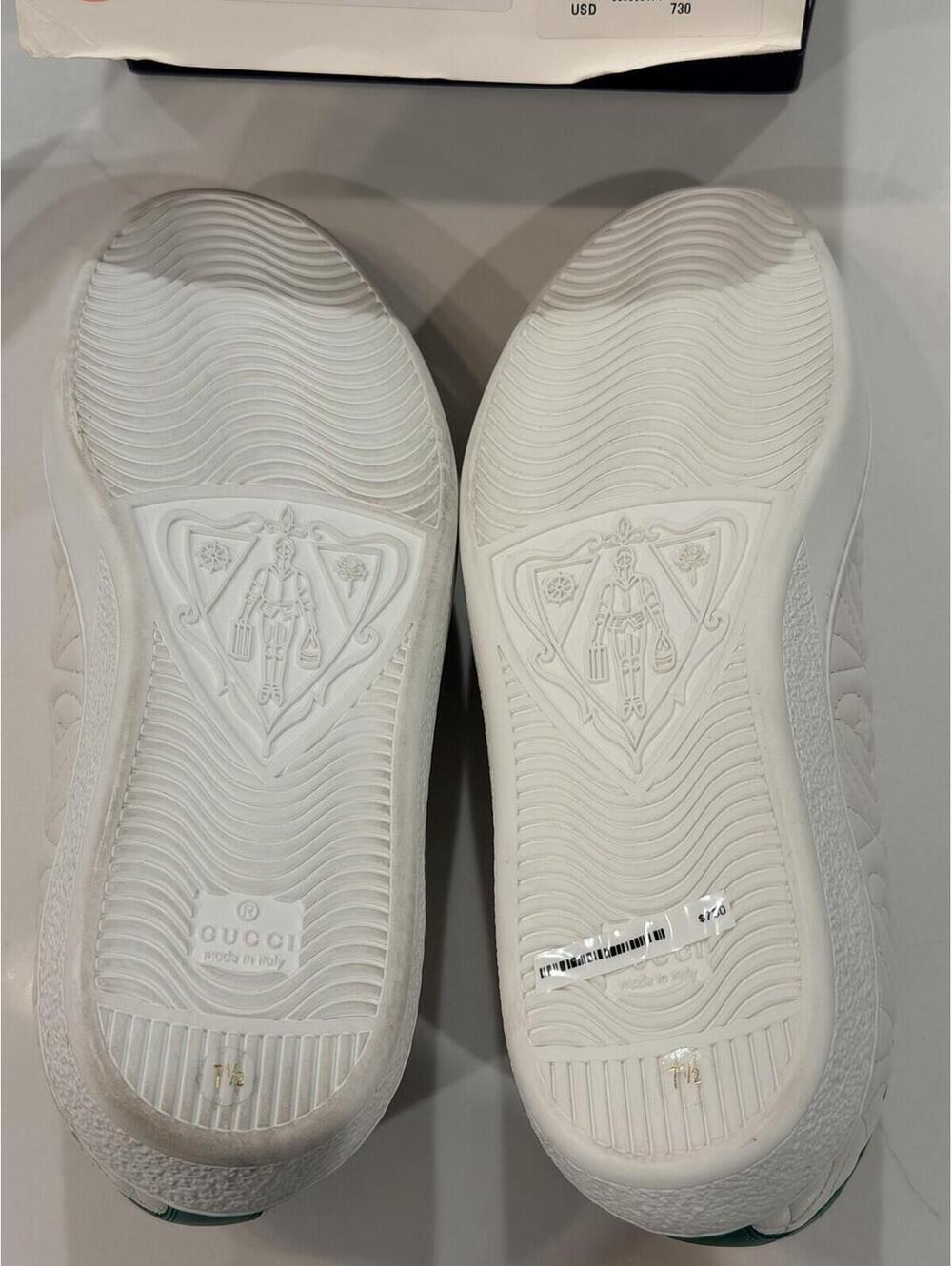 Gucci White Green Quilted Leather Low Top Sneakers Mens Sz G7+ US Sz 8 8.5 - Picture 7 of 9